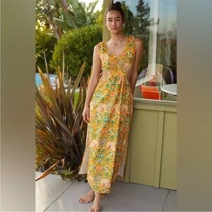 Anthropologie Floral Yellow Maxi Dress